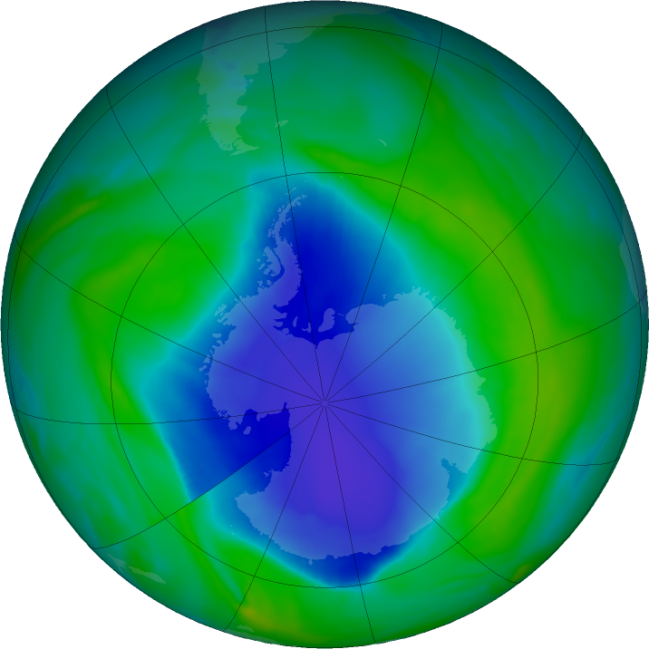 Antarctic ozone map for 07 December 2021